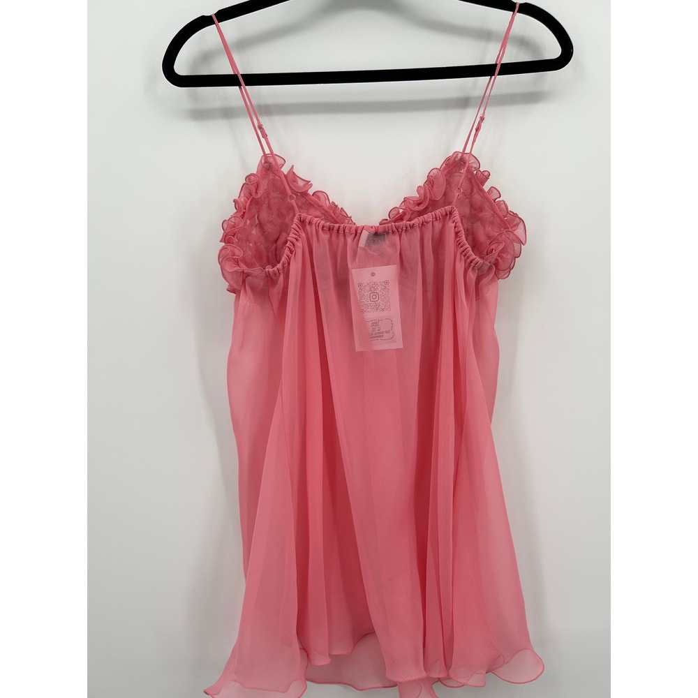 La Senza Lingerie Pink Ruffle Rosette Babydoll Chemise Sheer Nightgown Small - Picture 11 of 13